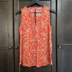 Daniel‎ Rainn Womens XS Floral Sleeveless  Peasant Blouse Dainty Orange Colorful